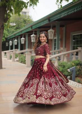 Maroon Silk Sequin Embroidered Lehenga Choli 3
