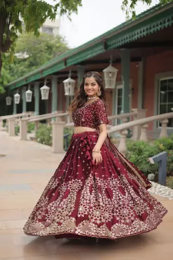 Maroon Silk Sequin Embroidered Lehenga Choli