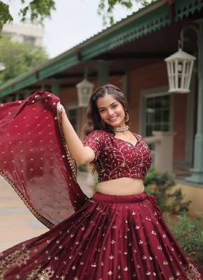 Maroon Silk Sequin Embroidered Lehenga Choli 4