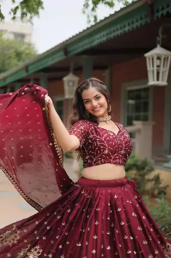 Maroon Silk Sequin Embroidered Lehenga Choli