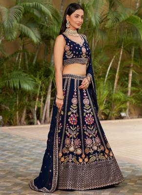 Blue Georgette Embroidered Lehenga Choli 3