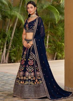 Blue Georgette Embroidered Lehenga Choli 4