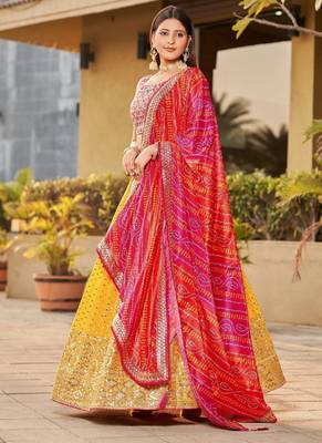 Yellow and Pink Georgette Sequin Embroidered Lehenga 3
