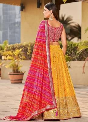 Yellow and Pink Georgette Sequin Embroidered Lehenga 4