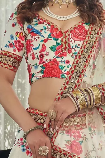 off white sequins work art silk lehenga-choli