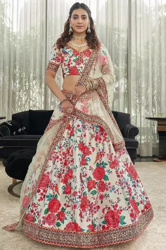 off white sequins work art silk lehenga-choli