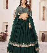 Forest Green Georgette Sequins Work Lehenga Choli