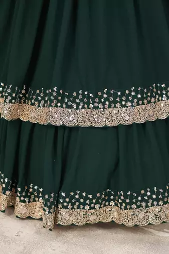 Forest Green Georgette Sequins Work Lehenga Choli