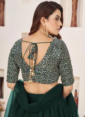 Forest Green Georgette Sequins Work Lehenga Choli 3