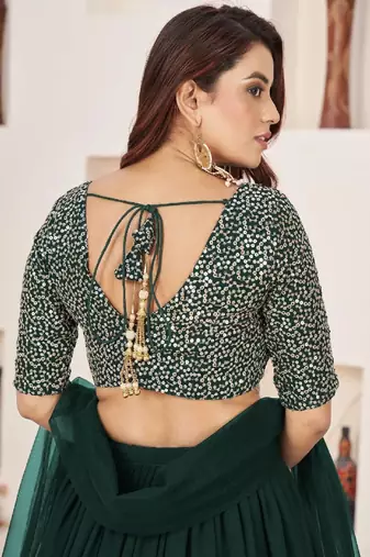Forest Green Georgette Sequins Work Lehenga Choli