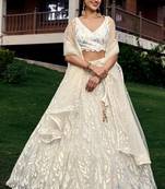 off white thread embroidery organza lehenga-choli
