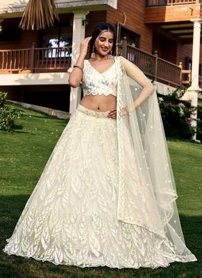 off white thread embroidery organza lehenga-choli 2