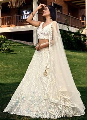 off white thread embroidery organza lehenga-choli 4