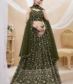 Green thread embroidery Georgette lehenga-choli
