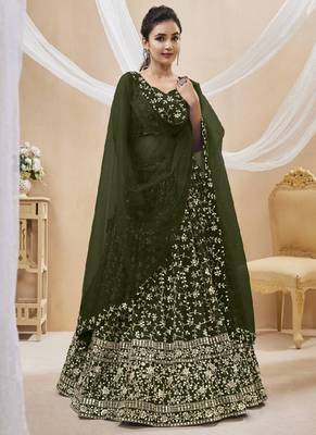 Green thread embroidery Georgette lehenga-choli 2