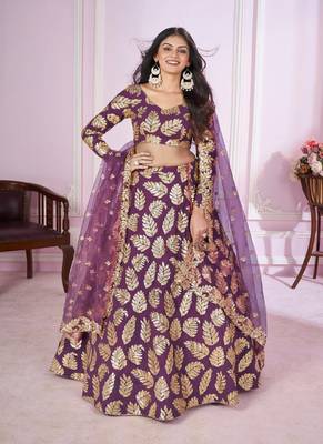 Purple thread embroidery Georgette lehenga-choli 1