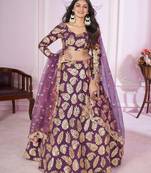 Purple thread embroidery Georgette lehenga-choli
