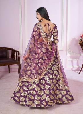 Purple thread embroidery Georgette lehenga-choli 2