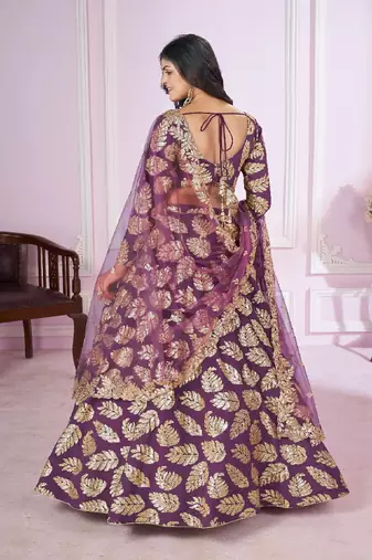 Purple thread embroidery Georgette lehenga-choli