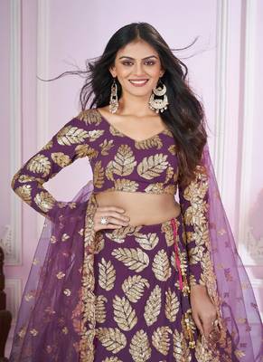 Purple thread embroidery Georgette lehenga-choli 3
