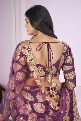 Purple thread embroidery Georgette lehenga-choli