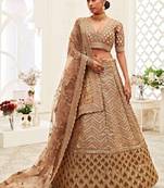 Brown Silk Threadwork Embroidered Lehnega