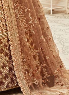 Brown Silk Threadwork Embroidered Lehnega 3