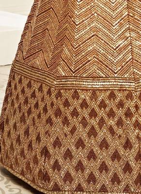 Brown Silk Threadwork Embroidered Lehnega 4