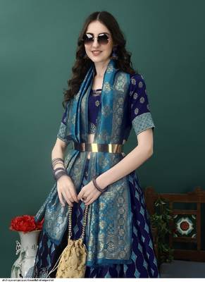 Dark Blue jacquard lehenga-choli 2