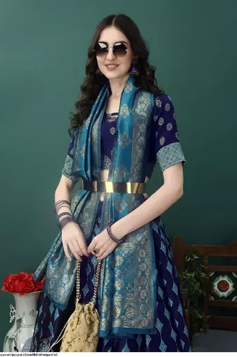 Dark Blue jacquard lehenga-choli