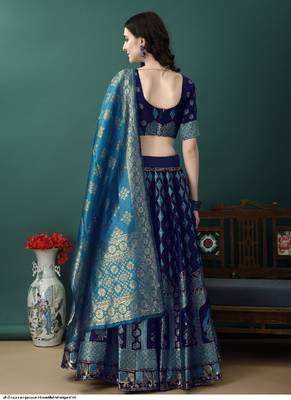 Dark Blue jacquard lehenga-choli 3