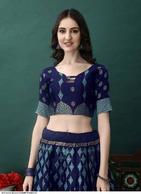 Dark Blue jacquard lehenga-choli 4