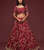 Maroon thread embroidery art silk lehenga-choli