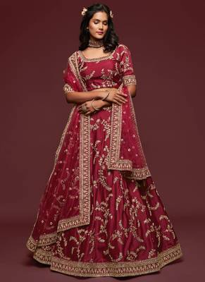 Maroon thread embroidery art silk lehenga-choli 2
