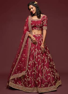 Maroon thread embroidery art silk lehenga-choli 3