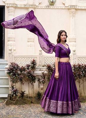 Purple zari weaved chanderi lehenga-choli 2