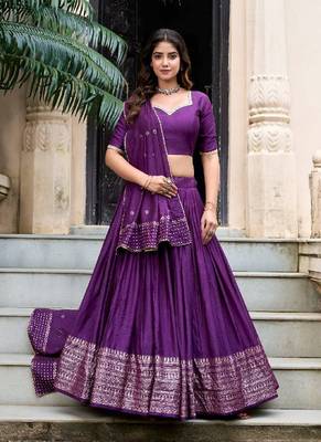 Purple zari weaved chanderi lehenga-choli 3
