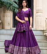 Purple zari weaved chanderi lehenga-choli