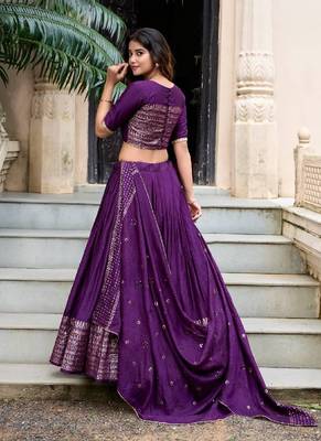 Purple zari weaved chanderi lehenga-choli 4