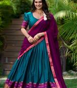 teal zari weaved cotton poly lehenga choli