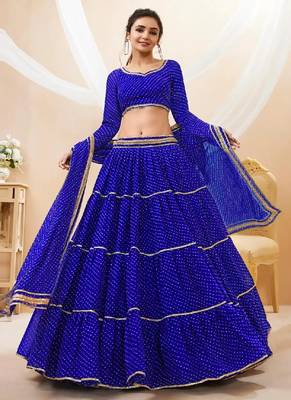 Royal Blue Georgette Lehenga Choli Set with Mirror Work Detailing 1
