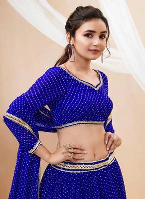 Royal Blue Georgette Lehenga Choli Set with Mirror Work Detailing 3