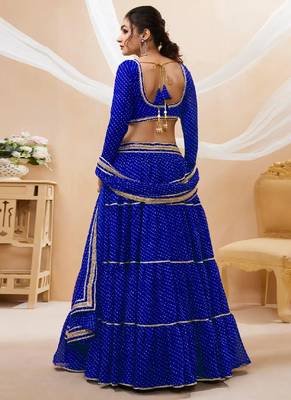 Royal Blue Georgette Lehenga Choli Set with Mirror Work Detailing 4