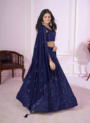 Royal Blue Net Sequin and Thread Embroidered Lehenga Choli 2