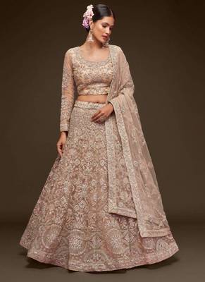 Beige Net Thread Work Lehenga 1
