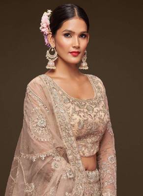 Beige Net Thread Work Lehenga 3