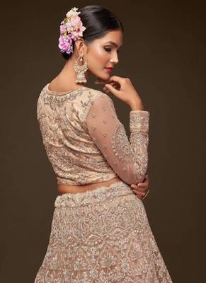 Beige Net Thread Work Lehenga 4