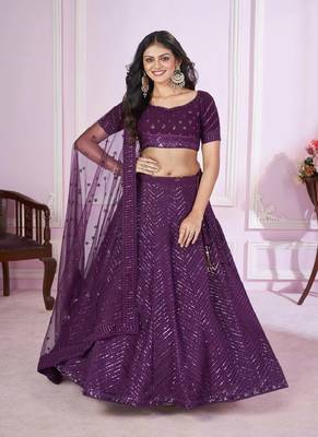 Purple embroidered georgette lehenga-choli 1