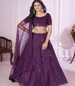 Purple embroidered georgette lehenga-choli