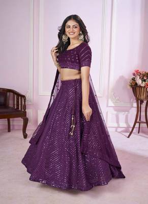 Purple embroidered georgette lehenga-choli 2